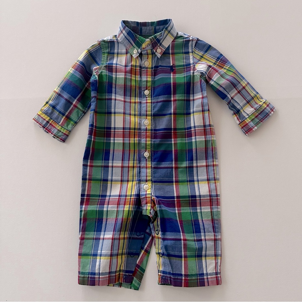 Ralph Lauren 3 Months Baby Boy Shirt Romper Plaid Multi